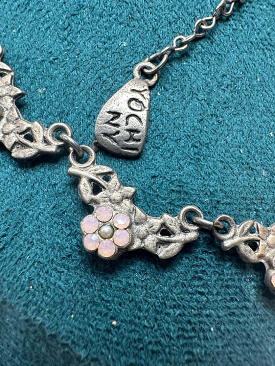 Yochi NY Victorian Style Floral Link Necklace with Pink Swarovski Accents - Picture 9 of 9